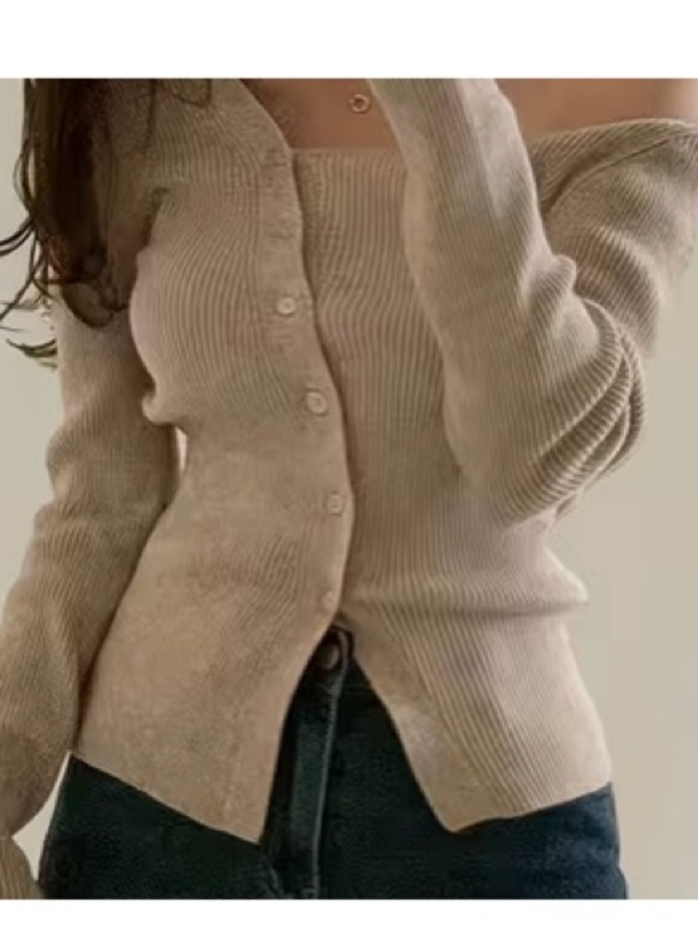 Women Beige Sweater with Buttons